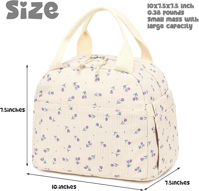 Bluboon Lunch Bag for Women Men Cute Corduroy Lunch Tote Bags Reusable - Image 2