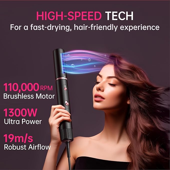 SKIMI 110,000 RPM Brushless Motor Hair Dryer Brush - 5 Muti-Styler for Fast Drying, Curling, Volumizing & Straightening | High-Speed Hot Air Brush for All Hair Types(Black & Blush Red)