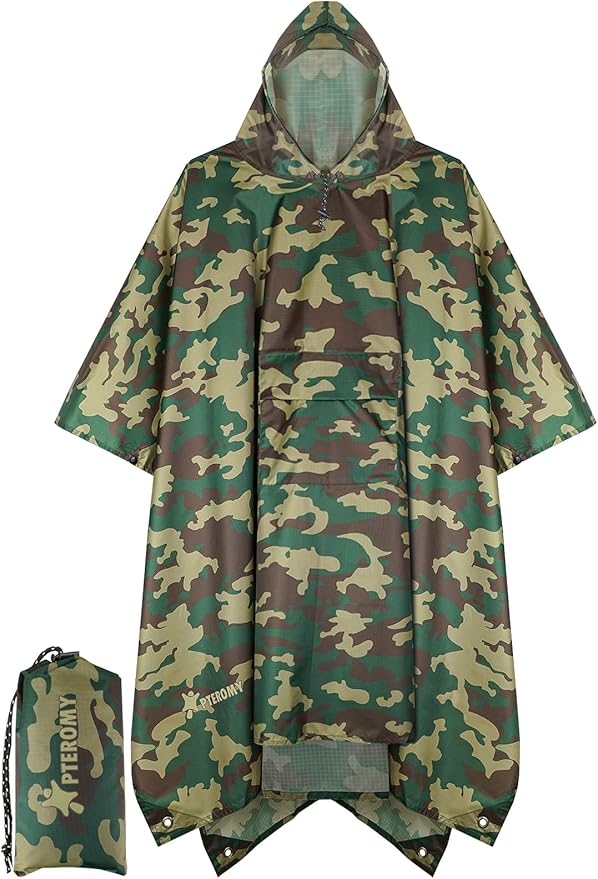 PTEROMY Hooded Rain Poncho for Adult by PTEROMY