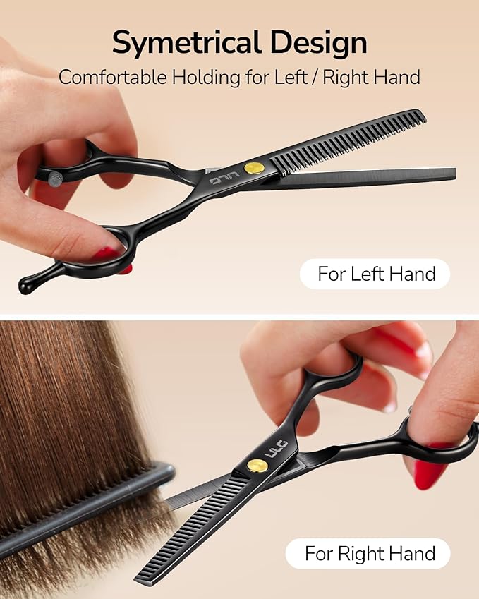 ULG 6.5'' Professional Texturizing & Thinning Shears with PU Leather Case, Ultra Sharp Japanese Stainless Steel, Ambidextrous Ergonomic Handle for Barbers, Stylists, Salon & Home Use, Black