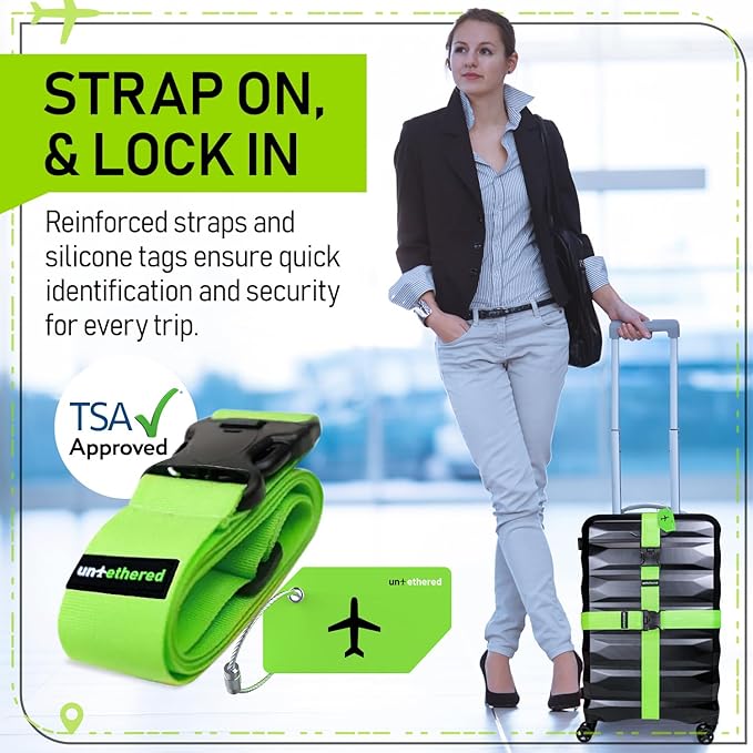 Untethered Ultimate Travel Set: 4 Premium Luggage Straps and 4 Silicone Tags - Image 2