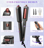 FMZ Flat Iron Hair Straightener Curler and Crimper, Professional 4 in 1 Hair Styling Irons for Straightening, Crimping, Curling, Dual Voltage, Auto Shut-Off, Small and Portable for Women Travel Home