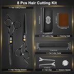 CIICII Hair Cutting Scissors Shears Kit, Professional Barber Haircut Scissors Set (6.7 Inch Hair Beard Hairdressing Trimming Haircutting Thinning Shears) for Men Women Hairdresser Home Salon (Black)