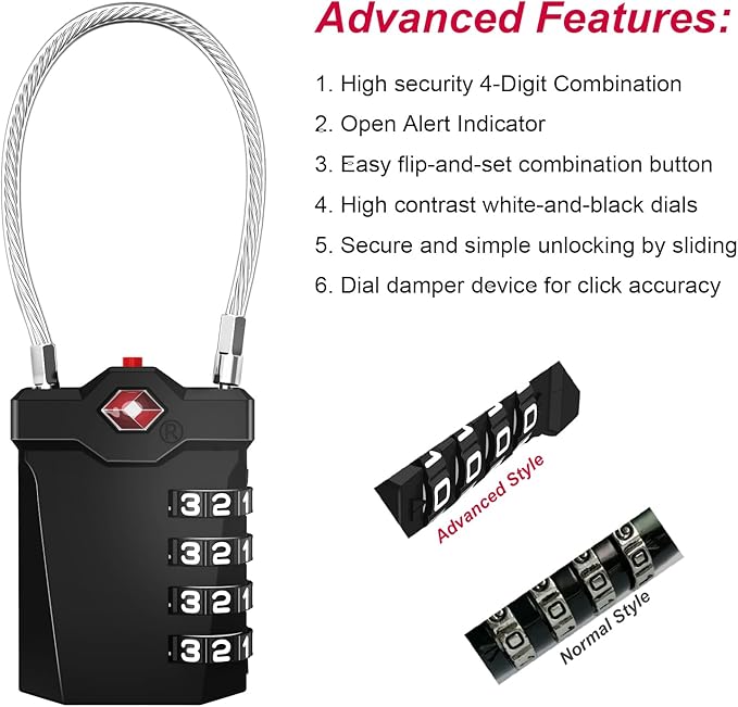ZHEGE Travel Locks TSA Approved, 4 Digit Cable Luggage Locks - Image 3