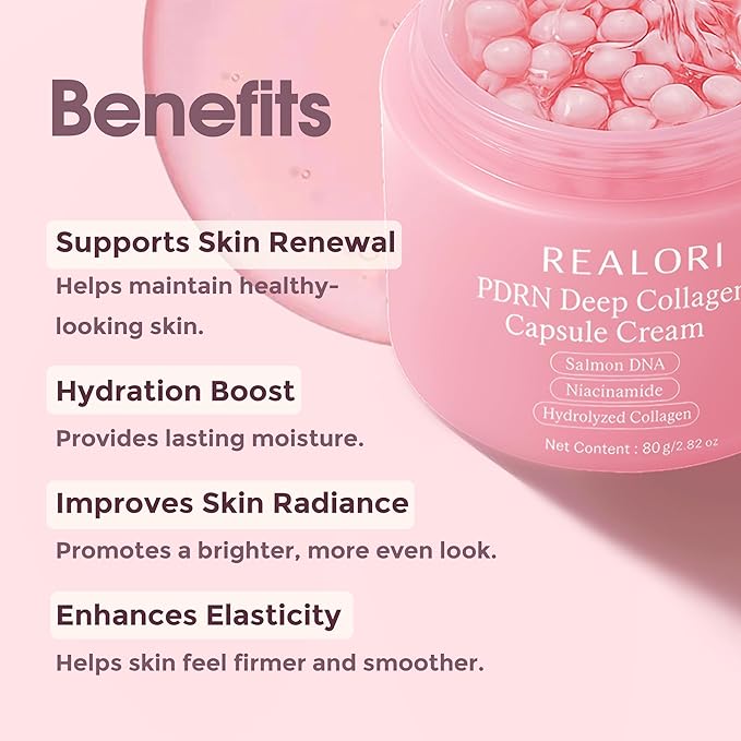PDRN Capsule Cream with Vitamin C & Collagen – Korean Boba Moisturizer for Face, Pink Jelly Cream for Deep Hydration, Skin Repair, and Glow – Korean Skincare Gel for All Skin Types