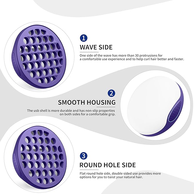 Silicone Curl Brush,Africa Comb,Magic Curly Hair Brush Twist Hair,Afro Pick,Men Women Boys Girls Wave Curler Tool,1 Set (Purple)