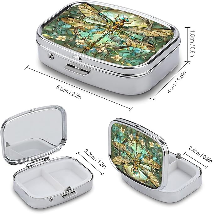 Metal 2 Compartment Pill Organizer Travel Friendly Portable Compact Pill Box - Image 2