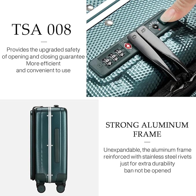 Hanke 20 Inch Carry On Luggage Aluminum Frame Front Opening Rolling Suitcase PC - Image 5