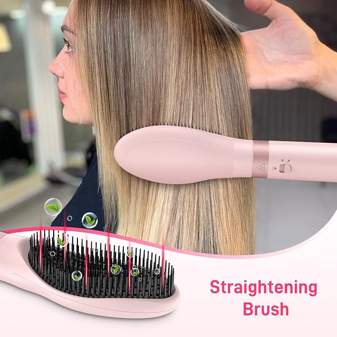 MESCOMB Dual Voltage Hot Air Styler Wrap - 5 in 1 Hair Dryer Brush with Fast Drying Blow Dryer, Styling, Straightening & Volumizing with Travel Bag (100V–240V) -Pink