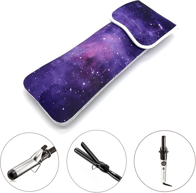 Wanty Hair Straighteners Case with Fastener - Neoprene Curling Iron Holder Flat Iron Curling Wand Travel Cover Case Bag PouchShield Curling Iron Cover - Flat Iron Travel Pouch (Purple Sky)