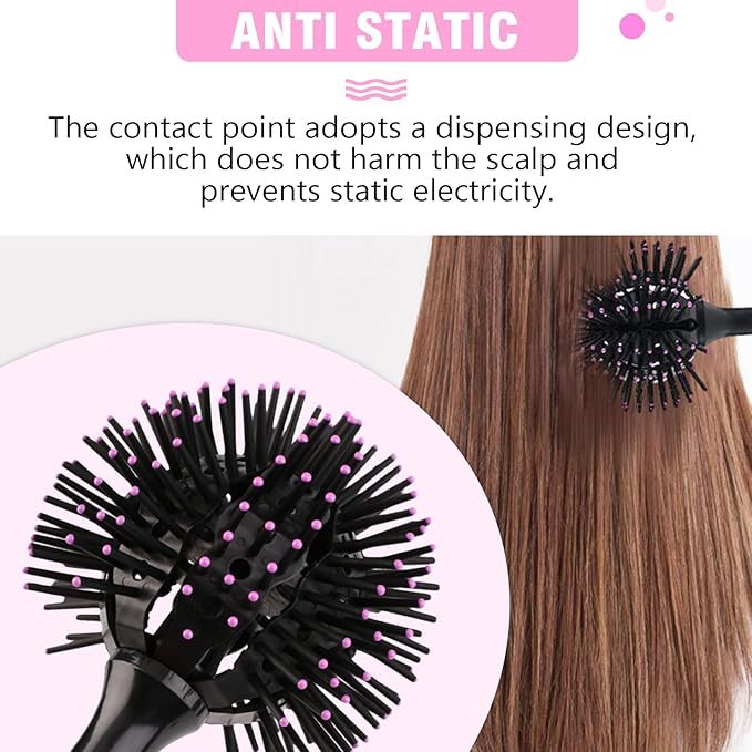 INVODA 3D Round Hair Brushes for Women Blow Drying Detangling Hairbrush 360 Degree Styling Brush for Thick Curly Hair Comb for Wet and Dry Hair (1 PCS)