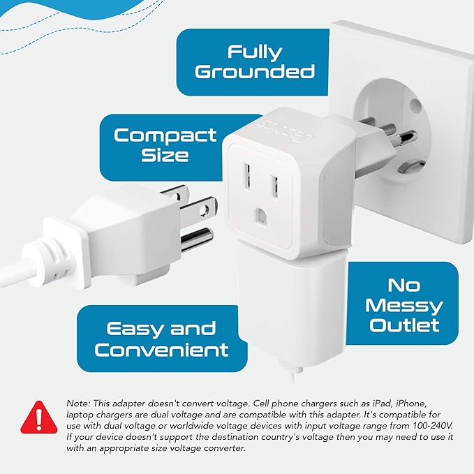 Ceptics Italy Travel Plug Adapter, Chile Plug Adapter - Image 3