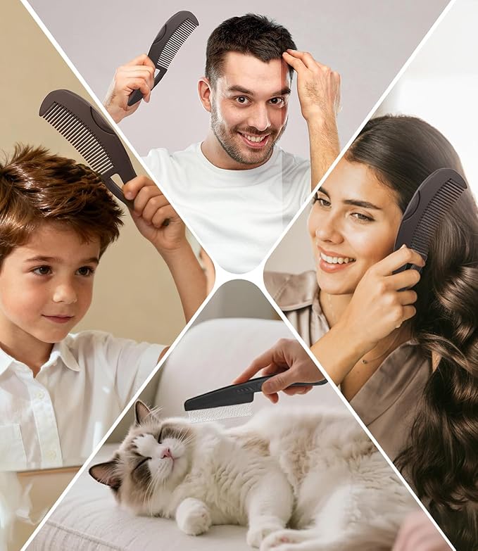 Dandruff Comb Fine Tooth Scalp Detox Comb Lice for Women, Men & Kids Stainless Steel Scalp Detoxing, Sweep & Massage Hair Brush Tool for Hair Care (Brown+Red)