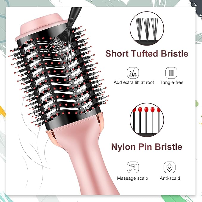 Cosermart 4 in 1 Hot Air Brush with Negative Ion Anti-frizz Blowout Brush for Drying, Straightening, Curling, Salon Volumizing