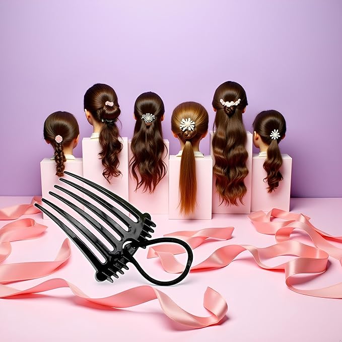 Black Cute for Bandette Comb, Comb with Elastic Band,Ponytail Bump It Up Volume Inserts Combs Fluffy Hair Comb Hair Styling Tool, Elastic Rubber Band Hair Combs