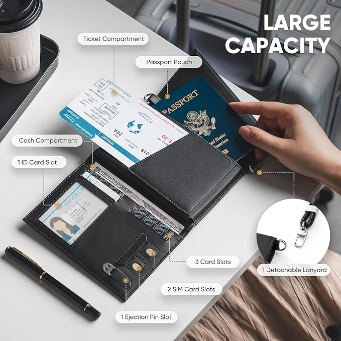 Real Leather Wallet RFID Blocking Passport Holder - Image 4