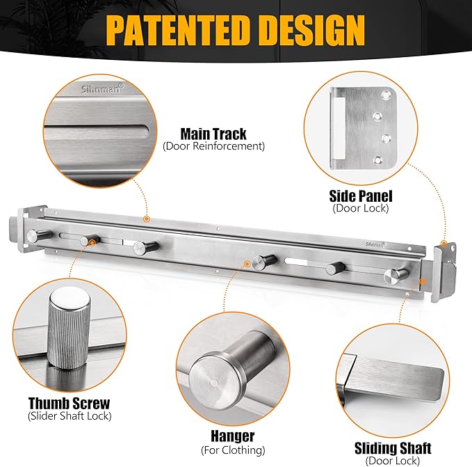 Door Barricade Bar with Door Hook Door Hanger Patented Design - Image 3