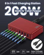 200W USB C Charger Block, 8-Ports GaN III Fast Charging Station Hub, QC4.0+PD - Image 2