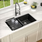 Dcolora 33 inch Quartz Matte Black Granite Composite Double Bowl Undermount - Image 7