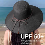 DRESHOW Beach Hats for Women Big Straw Wide Brim Summer Hat Floppy Foldable - Image 3