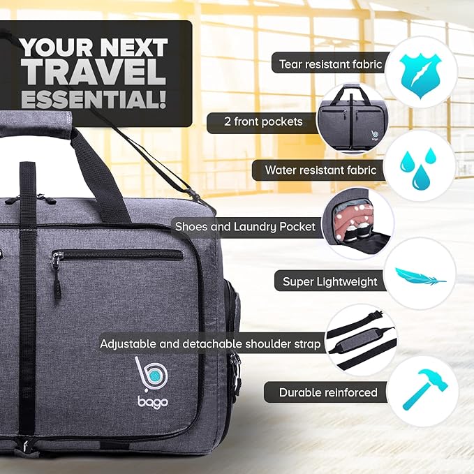 Bago Foldable Duffel Bags for Traveling Women & Men - 40L Sports Packable - Image 3