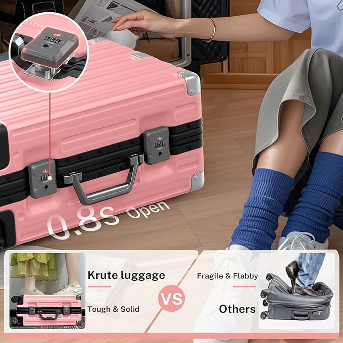 Krute Luggage 28 Inch Aluminum Frame Luggages TSA Lock No Zipper Checked - Image 7