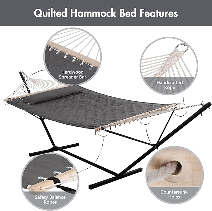 ANOW Double Hammock with 12FT Heavy Duty Steel Stand Included, 2 Person Hammock - Image 4