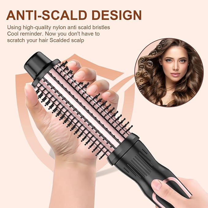 Thermal Brush 1 Inch Curling Iron Volumizing Heated Round Brush Ceramic Tourmaline Heated Hot, Multifunctional Styler Curling Wand (Rose Gold, 1 inch)
