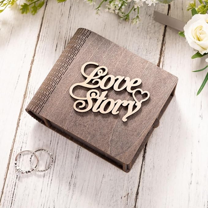 Personalized Double Ring Box – Rustic Wooden Engagement & Wedding Ring Holder - Image 6