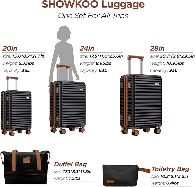 SHOWKOO Suitcase Hardside Expandable Luggage Set, Suitcase - Image 9