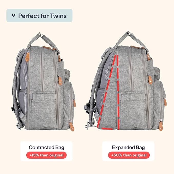 BabbleRoo Extra Large Diaper Bag Backpack, Expandable Baby Bag - Image 2