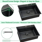 25 Kitchen Sink Drop-In Workstation, 25 x 22 Inch Gunmetal Black Stainless - Image 5