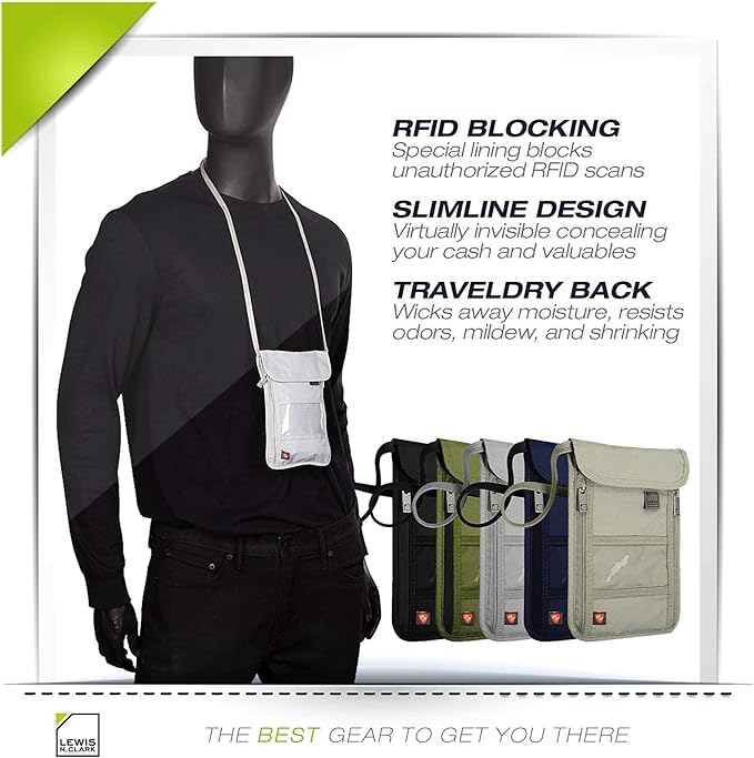 Lewis N. Clark Men's RFID Blocking Stash Wallet, Travel Neck Pouch Passport - Image 2