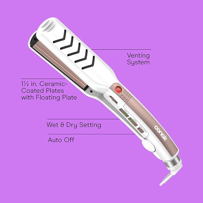 Conair Double Ceramic Flat Iron, 1 1/2-inch Wet-to-Dry Hair Straightener