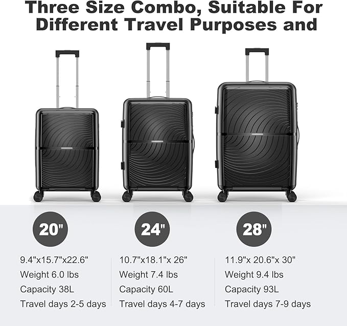 Nazhura Luggage Set, 3-Piece Hardside Suitcase Set, 20-inch Carry On, 28-inch - Image 2