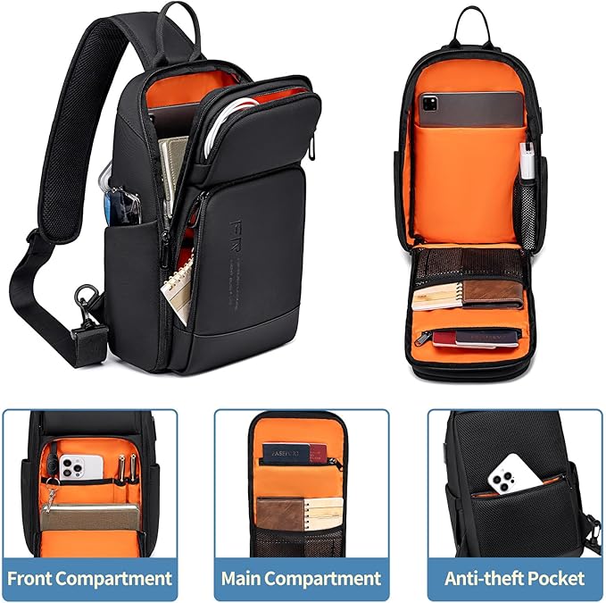 FENRUIEN Crossbody Sling Bag for Men, Water Resistant One Shoulder Backpack - Image 3