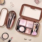 Travel Clear Makeup Bag with Makeup Brush Bag, Leather Makeup Case Toiletry Bag - Image 2