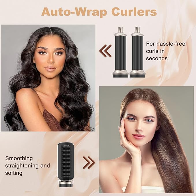 Air Styler Hair Dryer Brush - 6 in 1 Hair Styler Ionic Auto Wrap Hot Air Curler Blow Dryer, 38m/s High Speed Blowout Airflow Blow Dryer Multi Styler Fast Drying Styling for Curling/Straighting