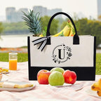 TOPDesign Personalized Initial Jute/Canvas Beach Bag, Monogrammed Gift Tote Bag - Image 3