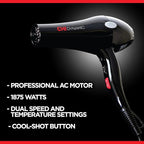CHI Dynamic Hair Dryer, Blow Dryer for Smooth & Voluminous Hair, Comb-Attachment & Air Concentrating Nozzle for Faster Styling, Low Noise