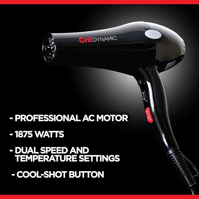 CHI Dynamic Hair Dryer, Blow Dryer for Smooth & Voluminous Hair, Comb-Attachment & Air Concentrating Nozzle for Faster Styling, Low Noise