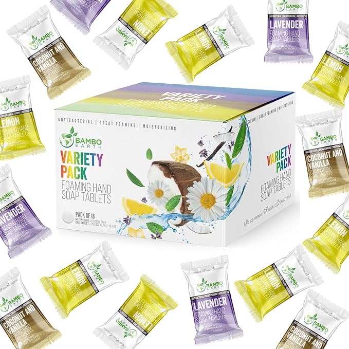 18 Pack Natural Foaming Hand Soap Tablets by BAMBOEARTH