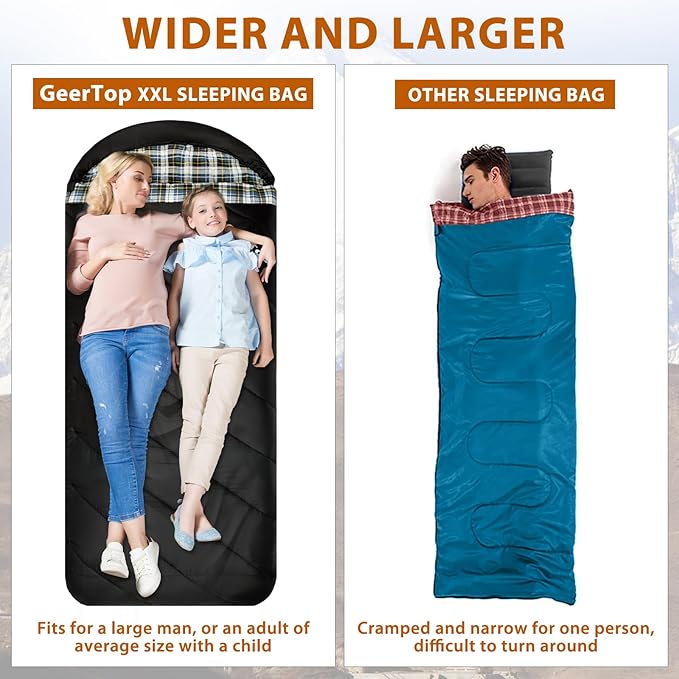 GEERTOP Flannel Sleeping Bag for Adults XXL 4 Season, 0 Degree Sleeping Bag for - Image 3