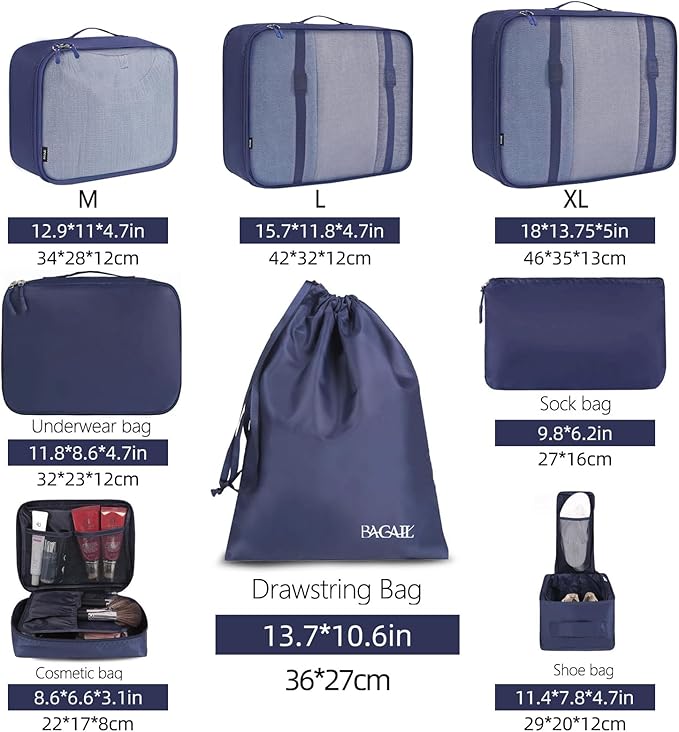 BAGAIL 8 Set Packing Cubes Luggage Packing Organizers - Image 2