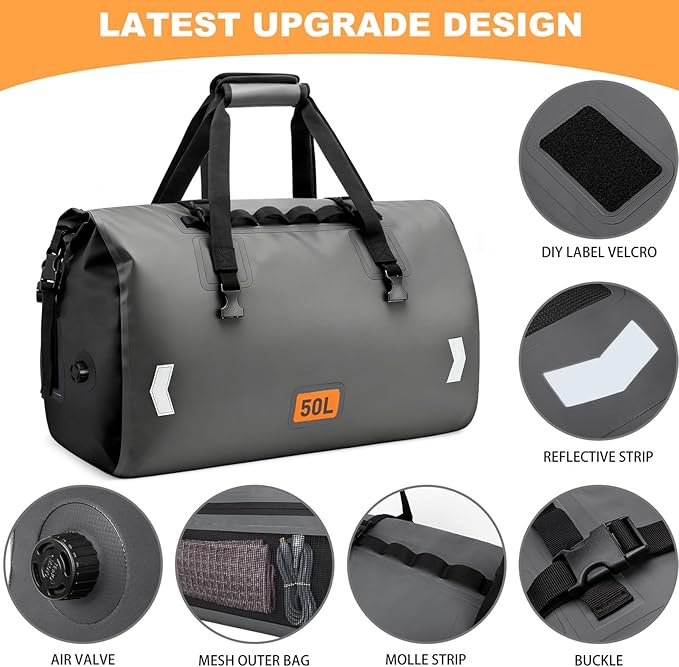 Waterproof Duffel Bag, 50L Roll-top Motorcycle Dry Bag - Image 3