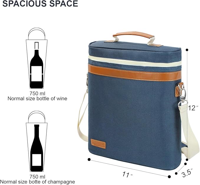 ZORMY 3 Bottle Insulated Wine Tote Cooler Bag, Portable Carrier - Image 5