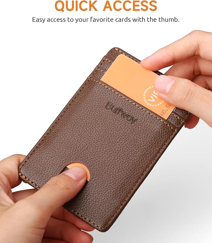 Buffway Mens Slim Wallet, Minimalist Thin Front Pocket Leather Credit Card - Image 3