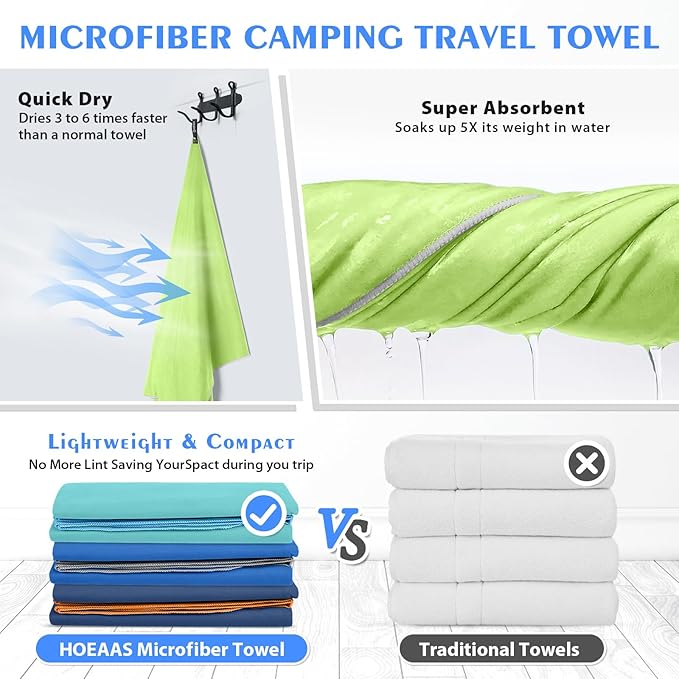 HOEAAS 2 Pack Microfiber Camping Towels, Quick Dry Towel, Super Absorbent Ultra - Image 4
