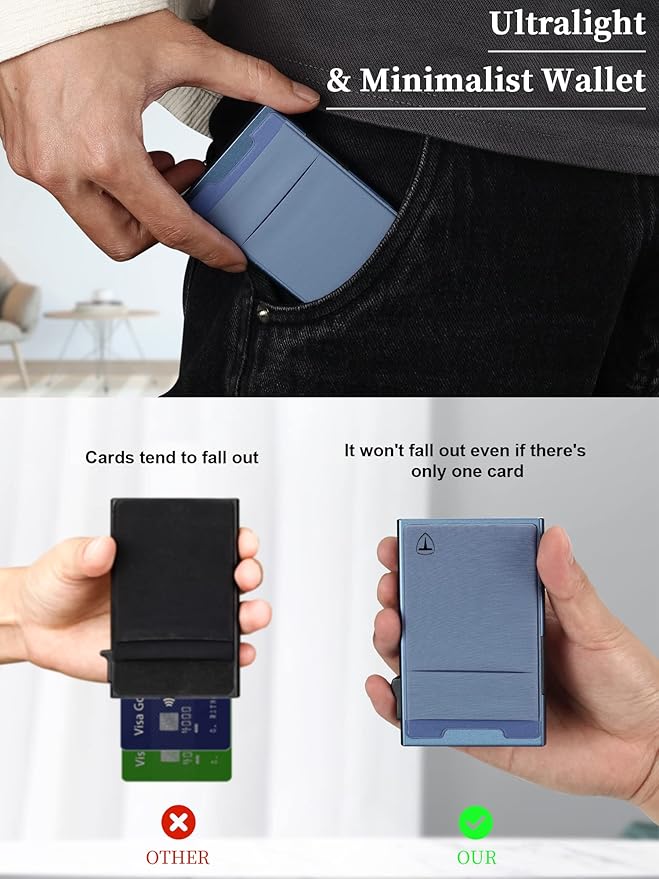 Slim Wallet for Men and Women, Pop Up Credit Card Wallet Metal Minimalist Cards - Image 2