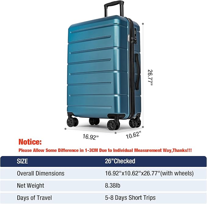 KYME 26 Inch Luggage TSA Approved Hardshell 26" Suitcases - Image 7